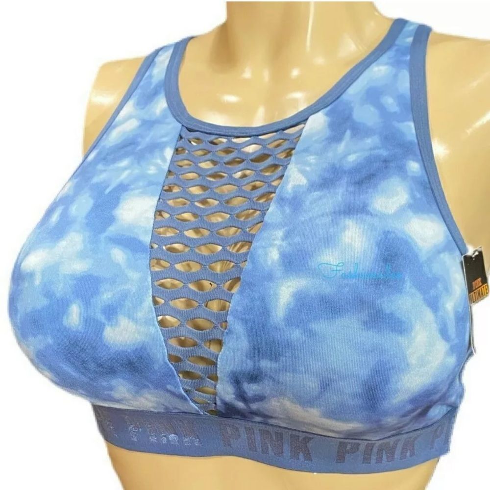 Victoria’s Secret Pink Ultimate sexy Mesh High Neck Unlined Sports Bra Blue M